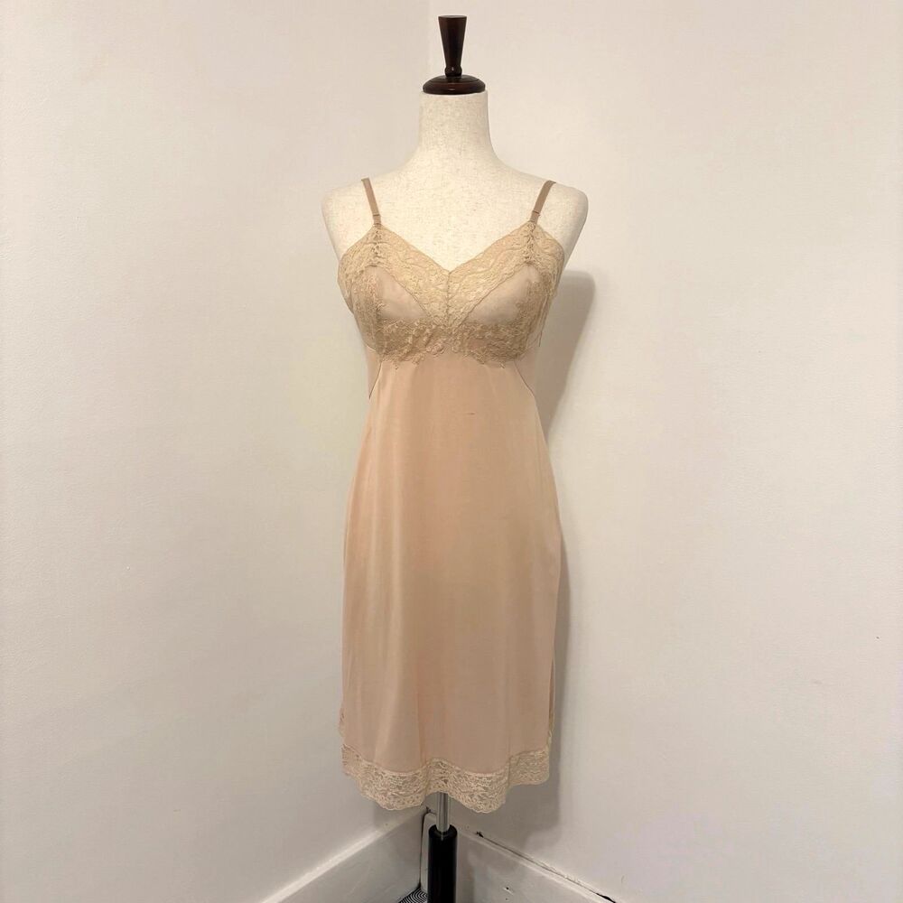 Vintage 60s Vassarette Slip Dress Lingerie Pale Pink Lace Slip Dress Sz 34A
